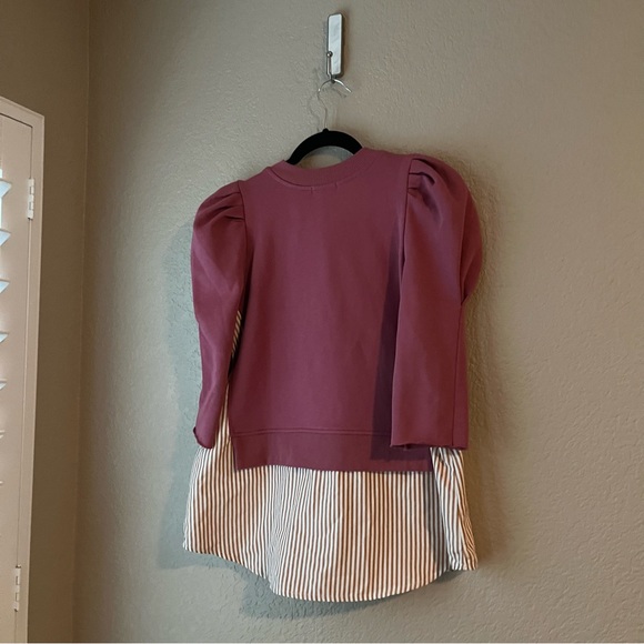Maeve by Anthropologie Puff Sleeve Sweater Built in Oxford Stripe Shirt Size XXS - Picture 8 of 8